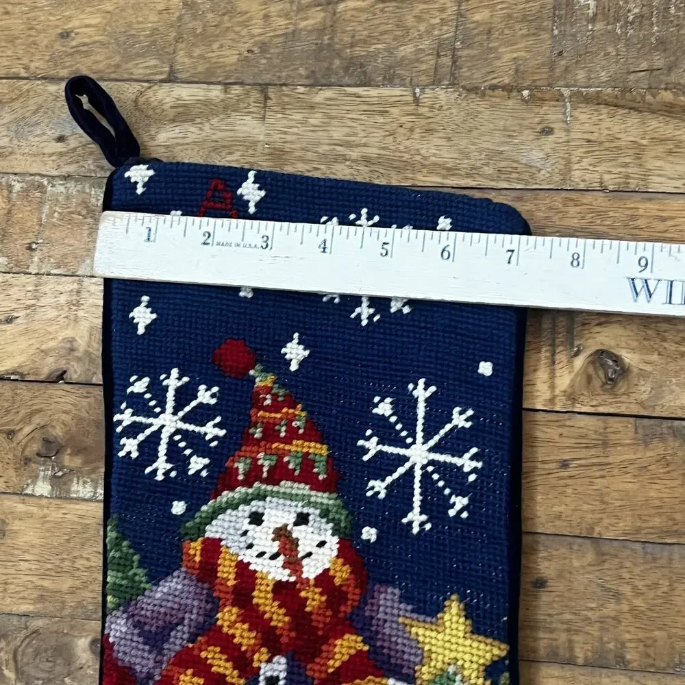 Needlepoint Stocking Velvet Backed Wool Frosty's Winter Wonderland A